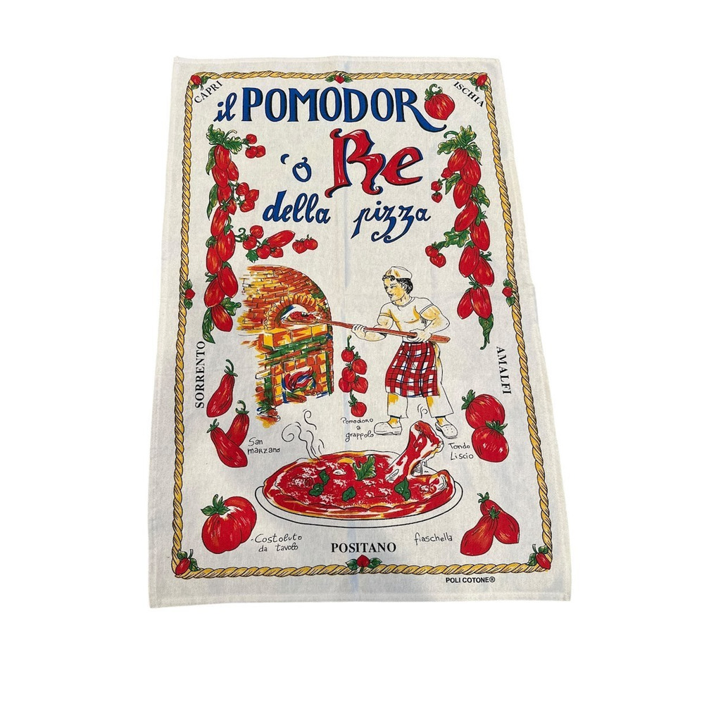 Poli Cotone Pure Cotton Tea Towel‎ Italy Hand Printed Pomodor Pizza Tapestry